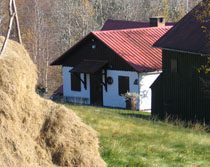 dom widok od strony łaki z sianem